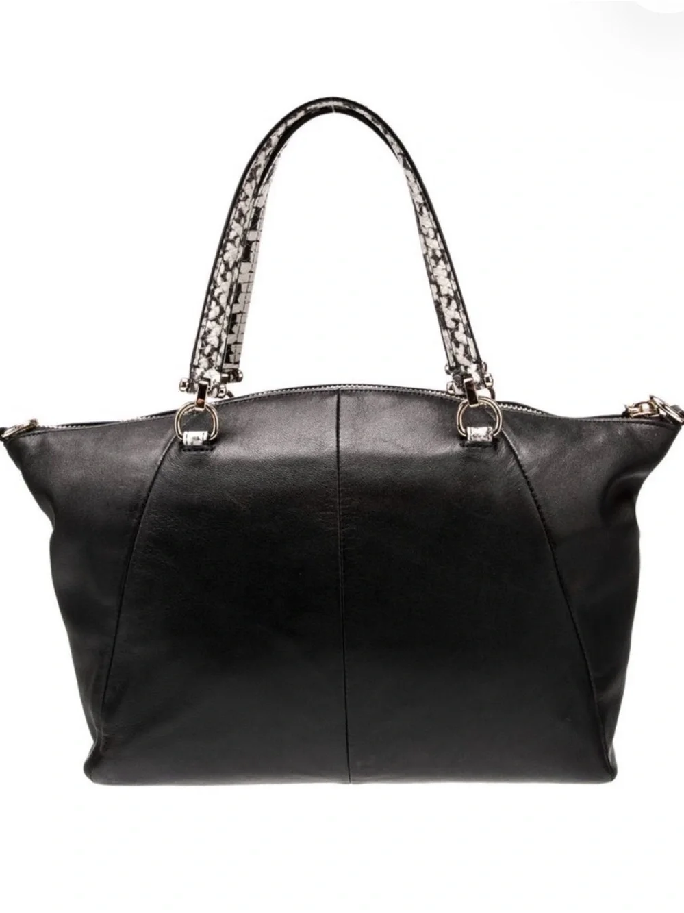 Coach Black Leather Tote with Patterned Top Handles